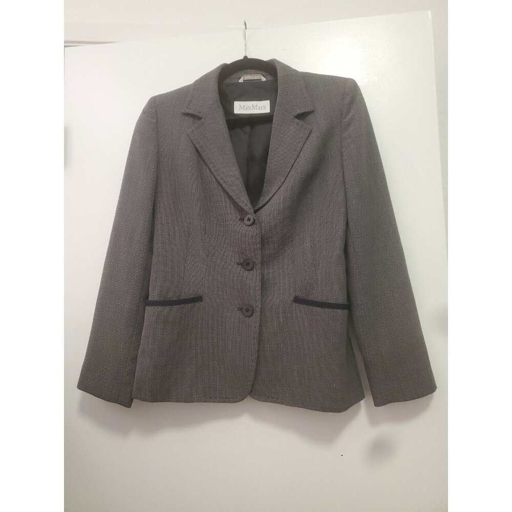 Max Mara Women's 3 Button Blazer Virgin Wool Black & White 6